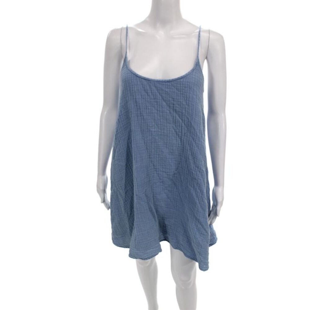 Z Supply Women Slip Dress Blue Scoop Neck Sleeveless Short Cotton Size S
